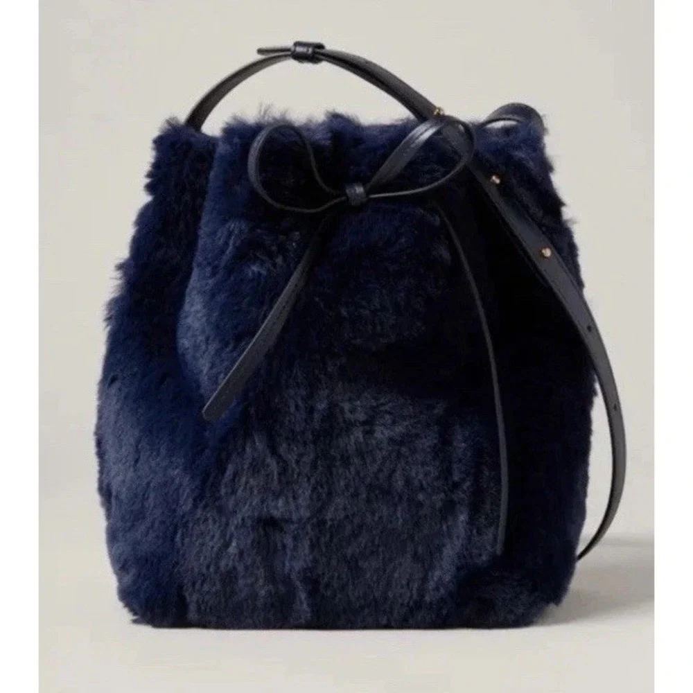 Mansur Gavriel x Apparis Royal Blue Fur‎ Bucket Crossbody Bag New With Tags